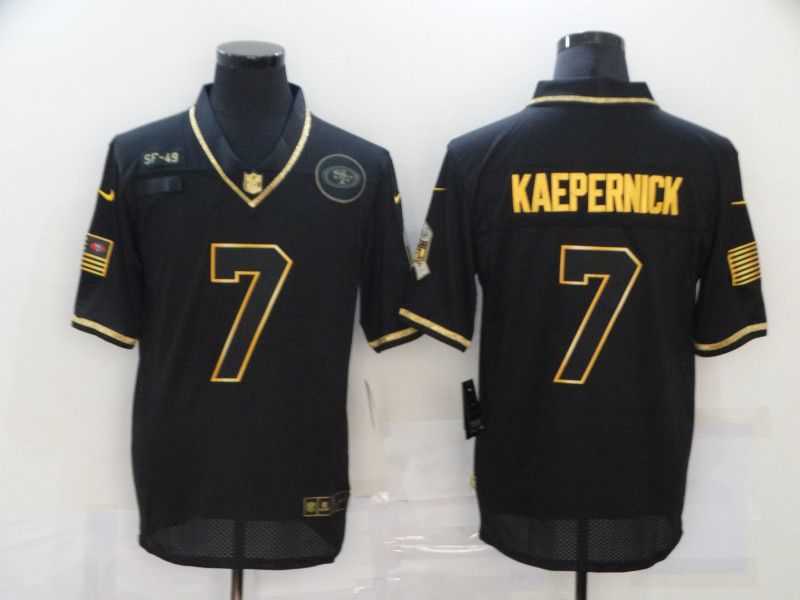 Men San Francisco 49ers #7 Kaepernick Black Retro Gold Lettering 2020 Nike NFL Jersey->carolina panthers->NFL Jersey